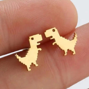 Google 404 Error No Internet Connection 8-Bit Dinosaur Game Earrings [Really styling earrings!]