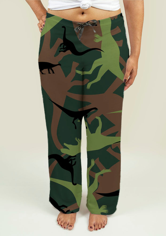 Ladies Pajama Pants with Dinosaur Camouflage [Camouflage and hide from the Dinosaurs!] - Tiny T-Rex Hands
