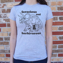 Load image into Gallery viewer, Ferocious And Herbivorous T-Shirt (Ladies)  [Great sweater for those Herbivores!] - Tiny T-Rex Hands