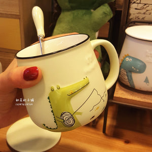 3D Cartoon Dinosaur Crocodile Coffee Cup With Spoon [Dinosaur Mug With Spoon!] - Tiny T-Rex Hands