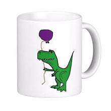 Load image into Gallery viewer, Funny Green Trex Dinosaur Holding Balloon Coffee Mug [Dinosaurs and Balloons] - Tiny T-Rex Hands