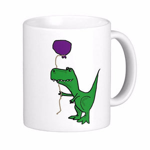 Funny Green Trex Dinosaur Holding Balloon Coffee Mug [Dinosaurs and Balloons] - Tiny T-Rex Hands