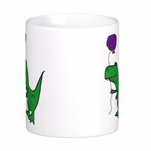 Load image into Gallery viewer, Funny Green Trex Dinosaur Holding Balloon Coffee Mug [Dinosaurs and Balloons] - Tiny T-Rex Hands