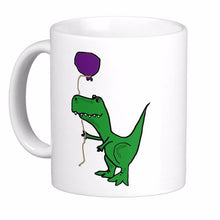 Load image into Gallery viewer, Funny Green Trex Dinosaur Holding Balloon Coffee Mug [Dinosaurs and Balloons] - Tiny T-Rex Hands