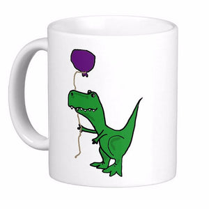 Funny Green Trex Dinosaur Holding Balloon Coffee Mug [Dinosaurs and Balloons] - Tiny T-Rex Hands