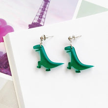 Load image into Gallery viewer, Cute Little Dinosaur Earrings Acrylic Clear [Beautiful Dino Earrings!] - Tiny T-Rex Hands