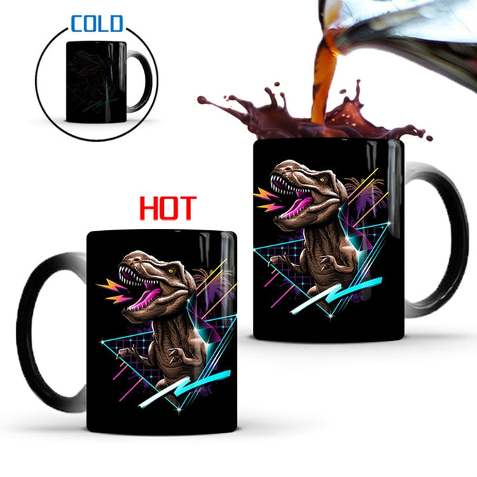 Dinosaur Tyrannosaurus Rex, Velociraptor, Triceratops, and Dilophosaurus Color Changing Mug 350mL [Watch This Mug Change Colors With Coffee!] - Tiny T-Rex Hands