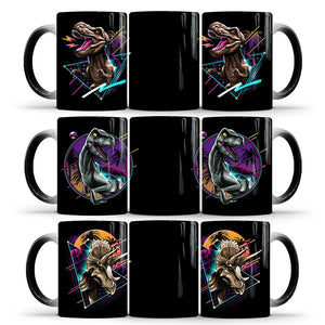 Dinosaur Tyrannosaurus Rex, Velociraptor, Triceratops, and Dilophosaurus Color Changing Mug 350mL [Watch This Mug Change Colors With Coffee!] - Tiny T-Rex Hands