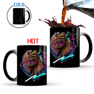 Dinosaur Tyrannosaurus Rex, Velociraptor, Triceratops, and Dilophosaurus Color Changing Mug 350mL [Watch This Mug Change Colors With Coffee!] - Tiny T-Rex Hands