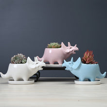 Load image into Gallery viewer, Ceramic Triceratops Flowerpot With Tray [Watch my plants grow!] - Tiny T-Rex Hands