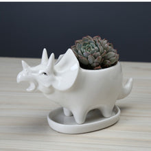 Load image into Gallery viewer, Ceramic Triceratops Flowerpot With Tray [Watch my plants grow!] - Tiny T-Rex Hands