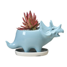 Load image into Gallery viewer, Ceramic Triceratops Flowerpot With Tray [Watch my plants grow!] - Tiny T-Rex Hands