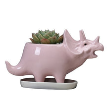 Load image into Gallery viewer, Ceramic Triceratops Flowerpot With Tray [Watch my plants grow!] - Tiny T-Rex Hands