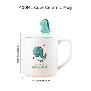 Dino Coffee Mug With Lid Free Spoon [Stir Your Drink Too!] - Tiny T-Rex Hands
