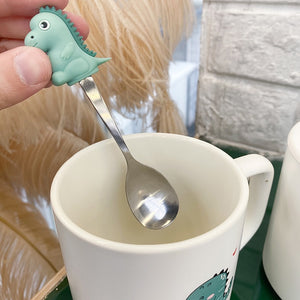 Dino Coffee Mug With Lid Free Spoon [Stir Your Drink Too!] - Tiny T-Rex Hands