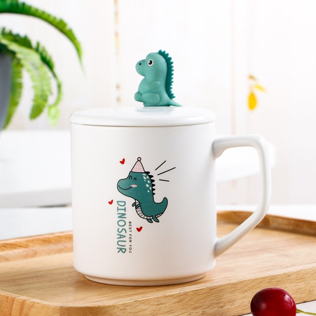 Dino Coffee Mug With Lid Free Spoon [Stir Your Drink Too!] - Tiny T-Rex Hands