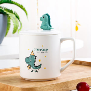 Dino Coffee Mug With Lid Free Spoon [Stir Your Drink Too!] - Tiny T-Rex Hands