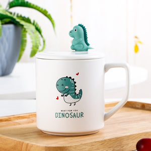 Dino Coffee Mug With Lid Free Spoon [Stir Your Drink Too!] - Tiny T-Rex Hands