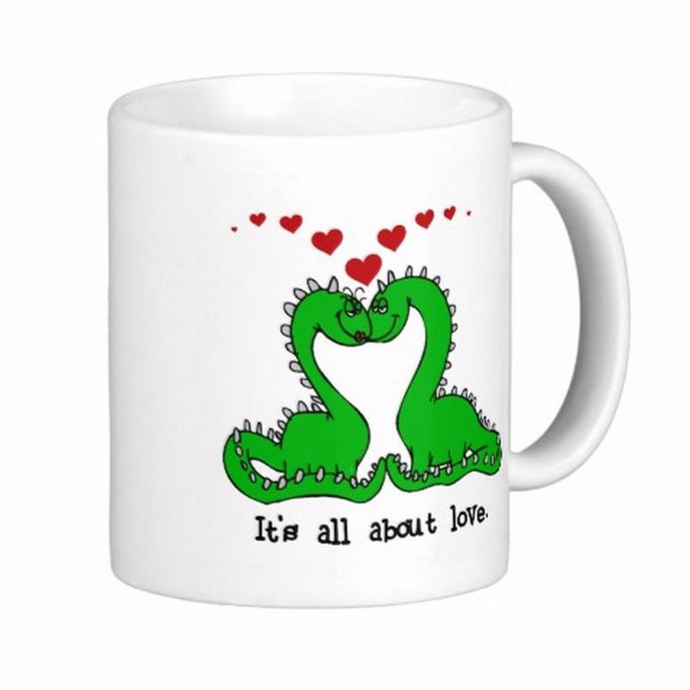 Dinosaur Valentine Love White Coffee Mug [Great for Valentines Day!] - Tiny T-Rex Hands