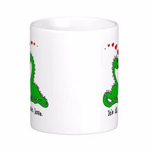 Load image into Gallery viewer, Dinosaur Valentine Love White Coffee Mug [Great for Valentines Day!] - Tiny T-Rex Hands