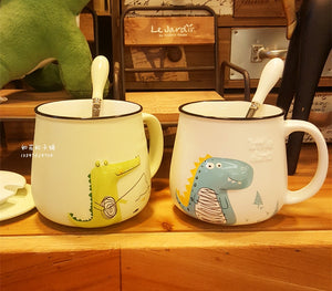 3D Cartoon Dinosaur Crocodile Coffee Cup With Spoon [Dinosaur Mug With Spoon!] - Tiny T-Rex Hands