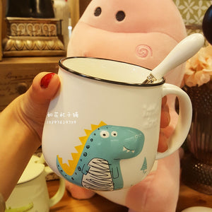 3D Cartoon Dinosaur Crocodile Coffee Cup With Spoon [Dinosaur Mug With Spoon!] - Tiny T-Rex Hands