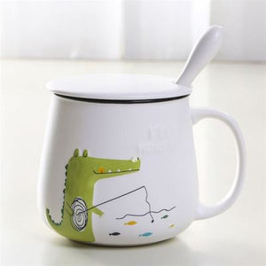 3D Cartoon Dinosaur Crocodile Coffee Cup With Spoon [Dinosaur Mug With Spoon!] - Tiny T-Rex Hands