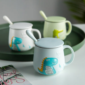 Cute Mr Dinosaur Crocodile Mug with Spoon [Coffee Cup Mugs With Spoon!] - Tiny T-Rex Hands
