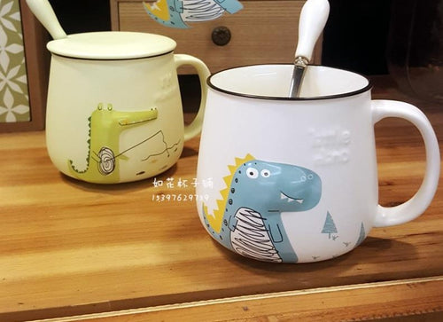 3D Cartoon Dinosaur Crocodile Coffee Cup With Spoon [Dinosaur Mug With Spoon!] - Tiny T-Rex Hands