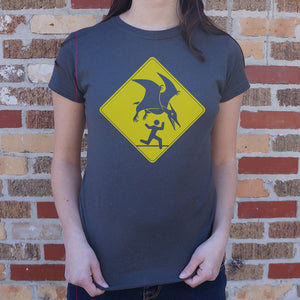 Pterosaur Warning  T-Shirt (Ladies)[Caution! Pterosaur sign] - Tiny T-Rex Hands