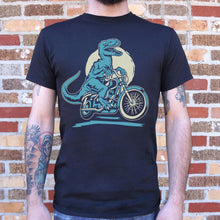 Load image into Gallery viewer, Raptor Cycle T-Shirt (Mens) [A Raptor on a motorcycle or a Raptor motorcycle?] - Tiny T-Rex Hands